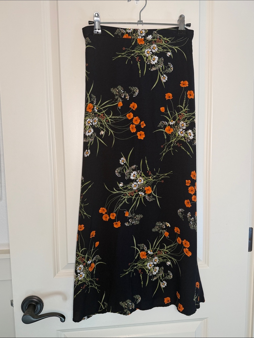 Reformation Bea Midi Skirt Robyn Floral Poppy Black Orange Sz 0 Whimsygoth Fall